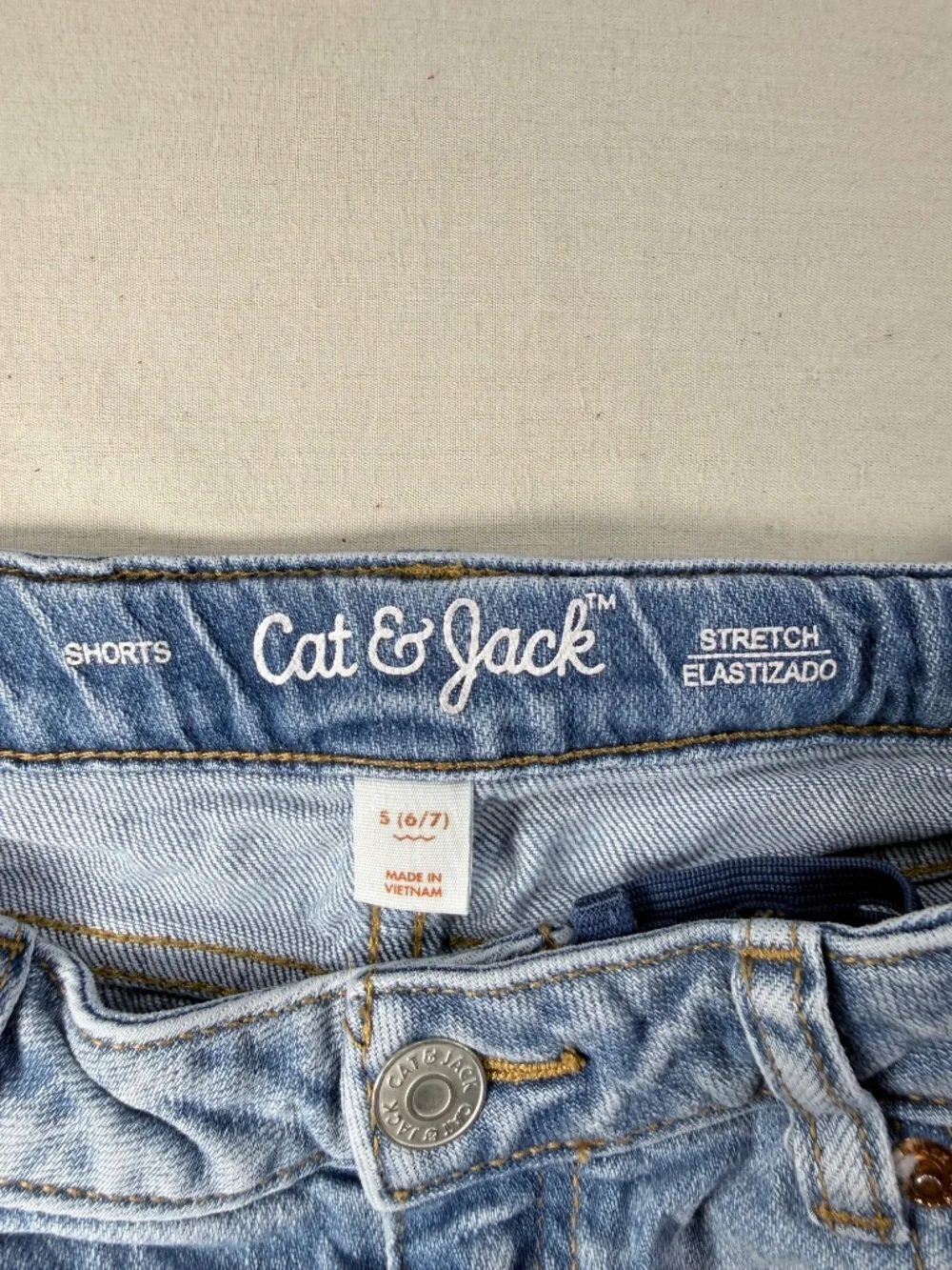 Cat & Jack Girls Floral Embroidered Denim Jean Shorts Stretch Size S (6/7)